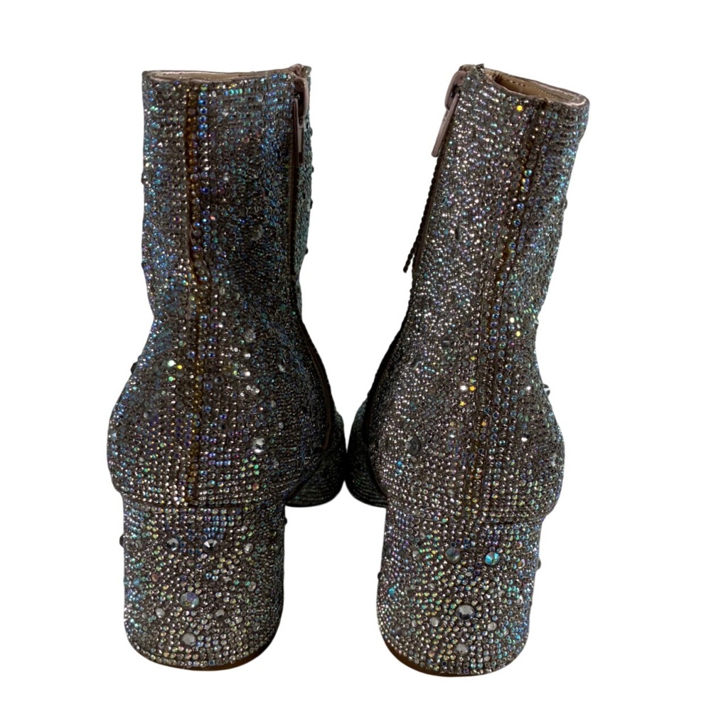Betsey Johnson SB-Kyla Rhinestone Ankle Boots Grey Glass Stone Block Heel 6.5M - Picture 3 of 8